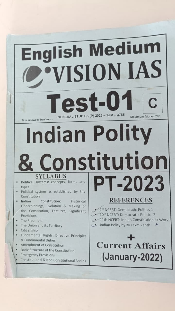 Indian Polity & Constitution Test-01 Vision IAS(English medium)